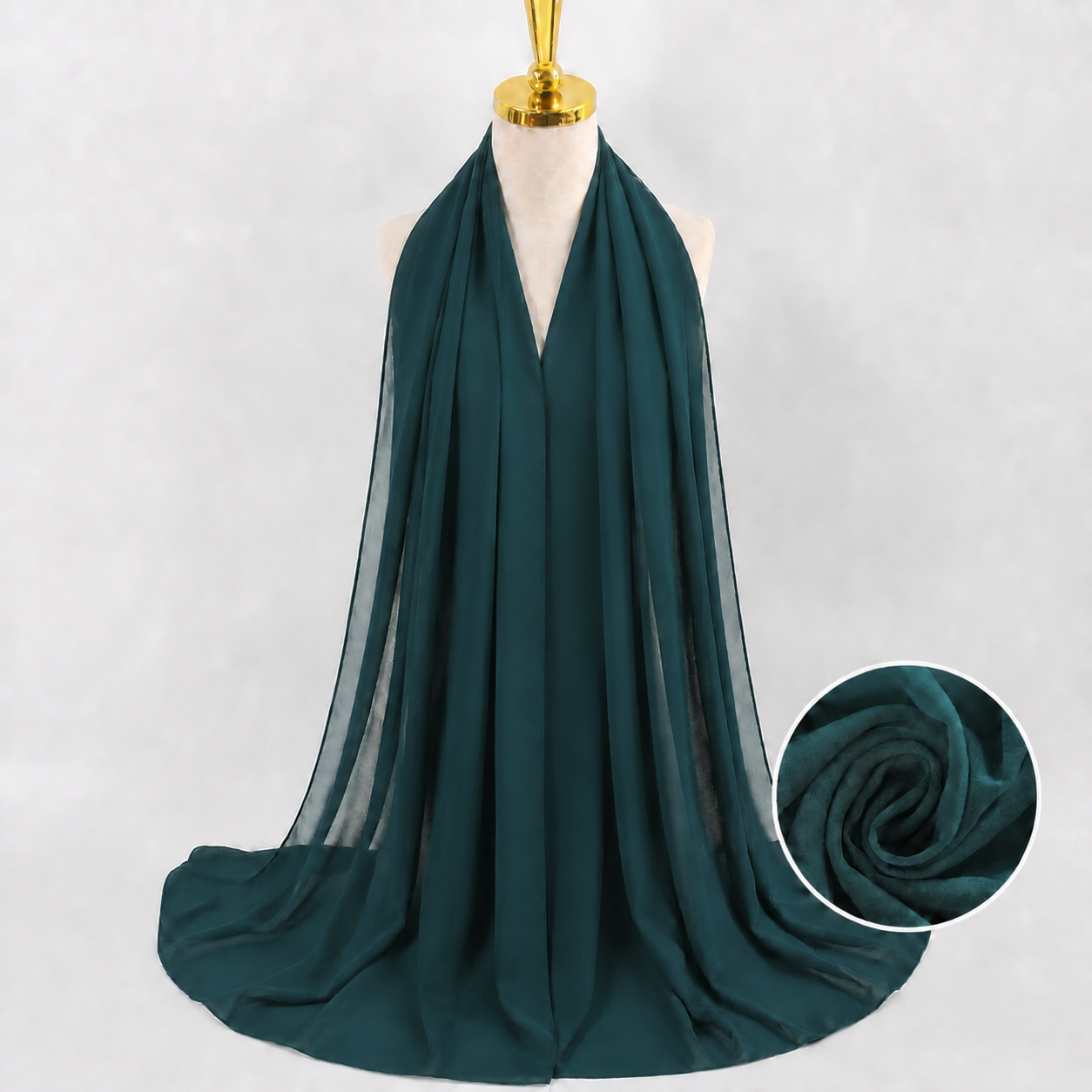 Veyora teal premium chiffon shayla, 70 x 175 cm, the matching scarf for the Peacock Abaya Vogue