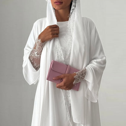 Pearl White Embroidered Abaya