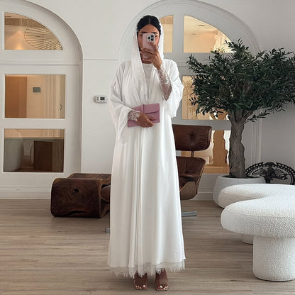 Pearl White Embroidered Abaya