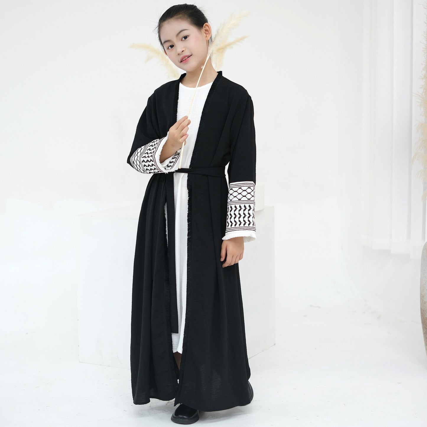 Embroidered Keffiyeh Open Abaya - For Kids