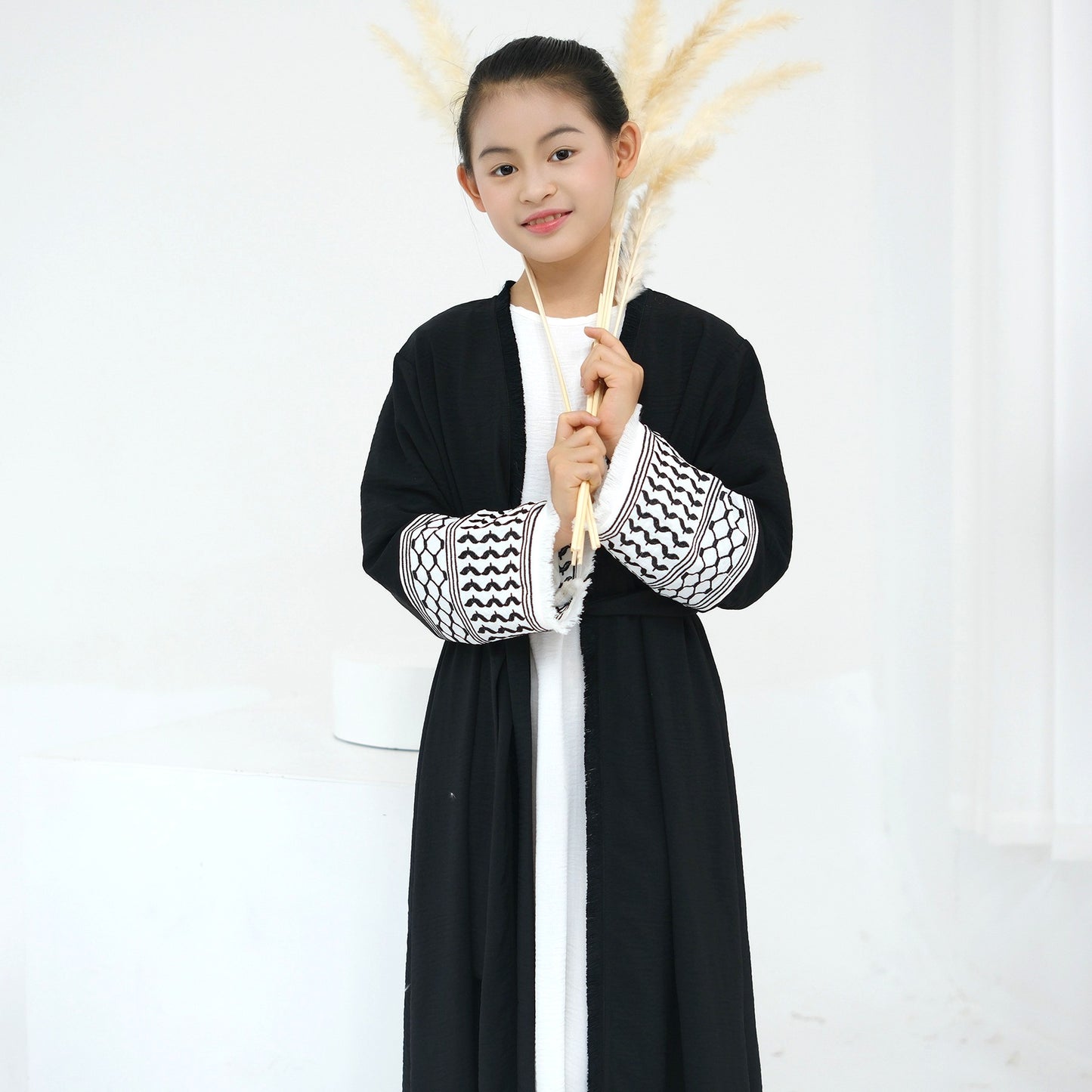 Embroidered Keffiyeh Open Abaya - For Kids