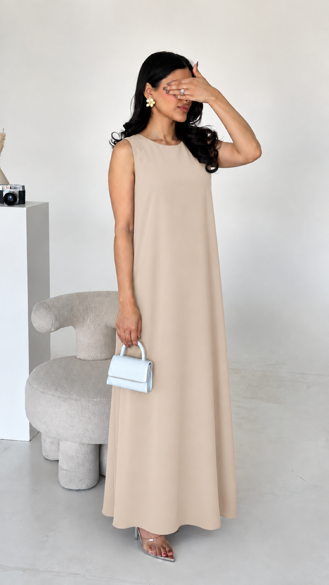 Essential Inner Dress in beige – sleeveless full-length slip, worn alone
