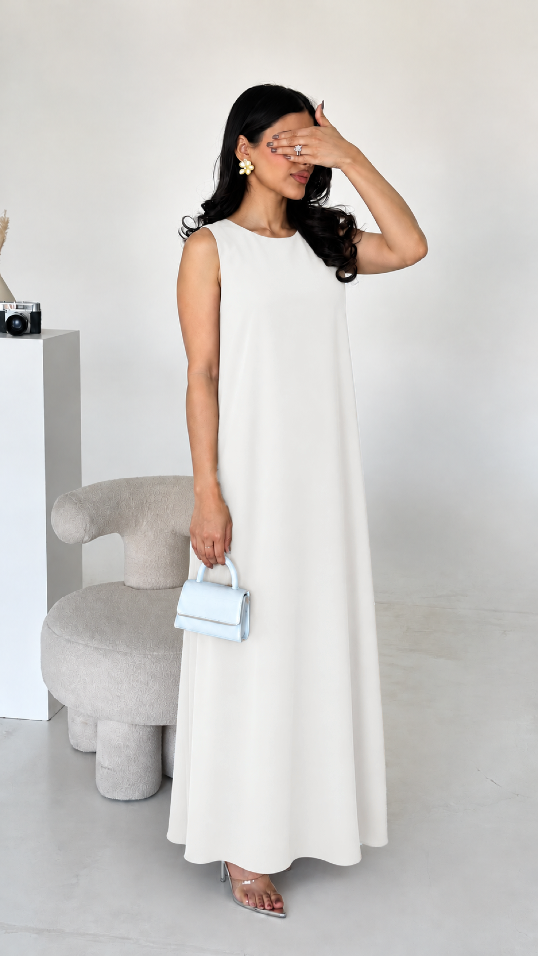 Essential Inner Dress in white – sleeveless full-length slip, worn alone
