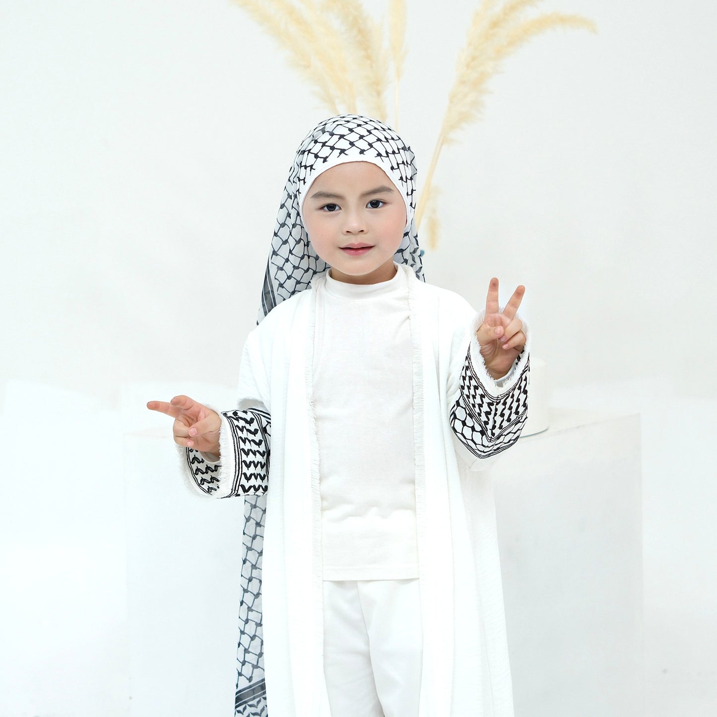 Embroidered Keffiyeh Open Abaya - For Kids