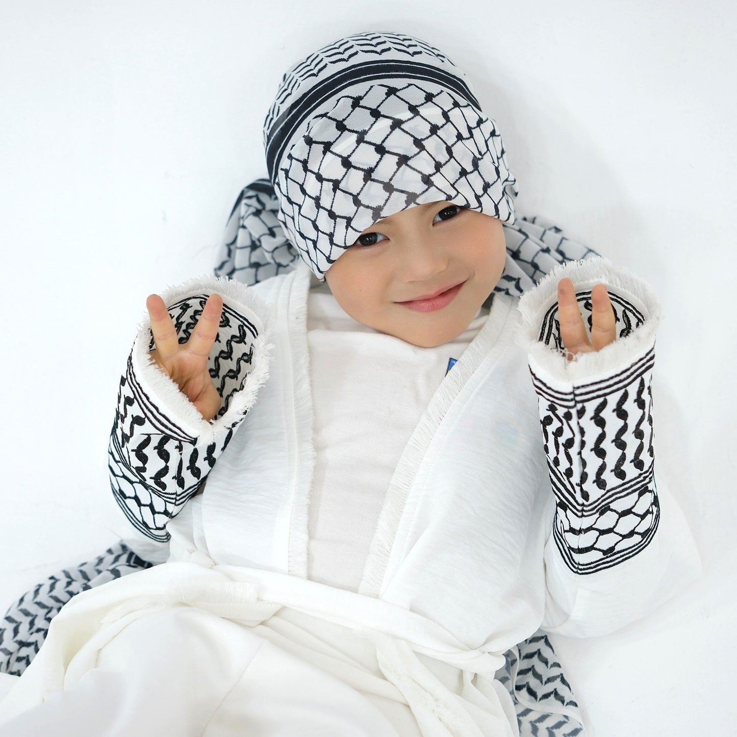 Embroidered Keffiyeh Open Abaya - For Kids