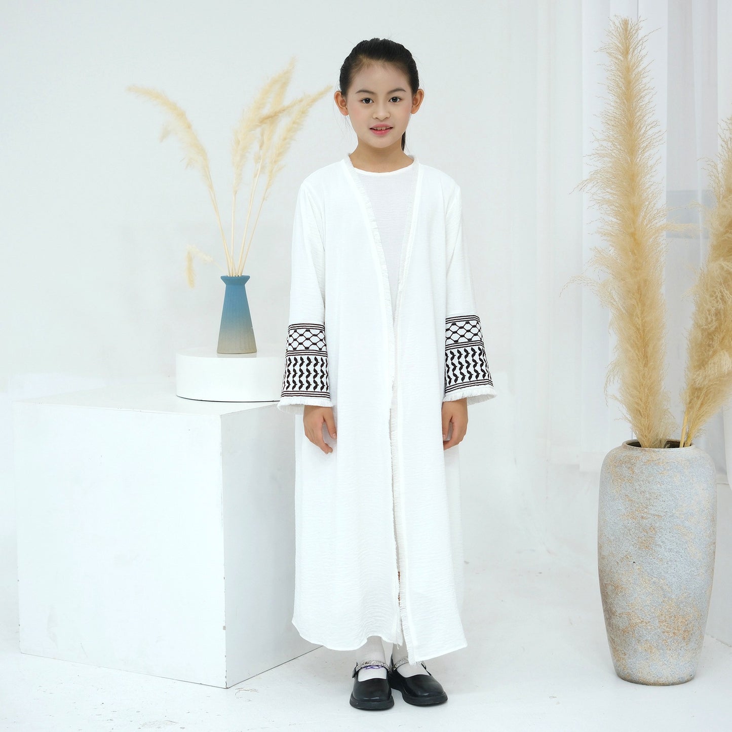 Embroidered Keffiyeh Open Abaya - For Kids